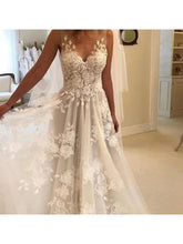 Beach Boho Wedding Dresses Sweep / Brush Train A-Line Sleeveless V Neck Lace With Appliques