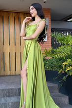 Vintage A-Line Satin Off-The-Shoulder Sleeveless Green Prom Dresses With Ruffles Split