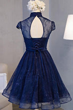 Vintage Navy Blue Cap Sleeves Homecoming Dress Party Dresses PD281