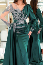 Vintage V-neck long sleeves column mermaid Prom dresses with ruffles