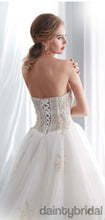 Elegant sweatheart long train lace up back A-line tulle lace applique wedding dress. DB0039