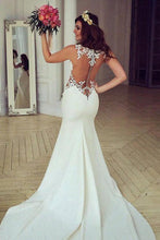 White Lace Mermaid See Through Long Wedding Dresses with Sweep Train, MW185