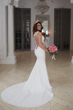 White Lace Mermaid See Through Long Wedding Dresses with Sweep Train, MW185