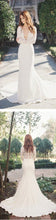White Mermaid Deep V-Neck Long Sleeve Lace Wedding Dresses, MW195