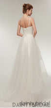 Copy of Copy of Popular white v-neck spaghetti strap lace up back tulle pretty wedding dress .DB0097