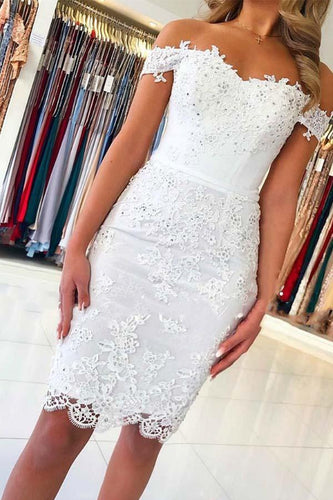 White Mermaid Lace Appliques Off the Shoulder Homecoming Dress PD287