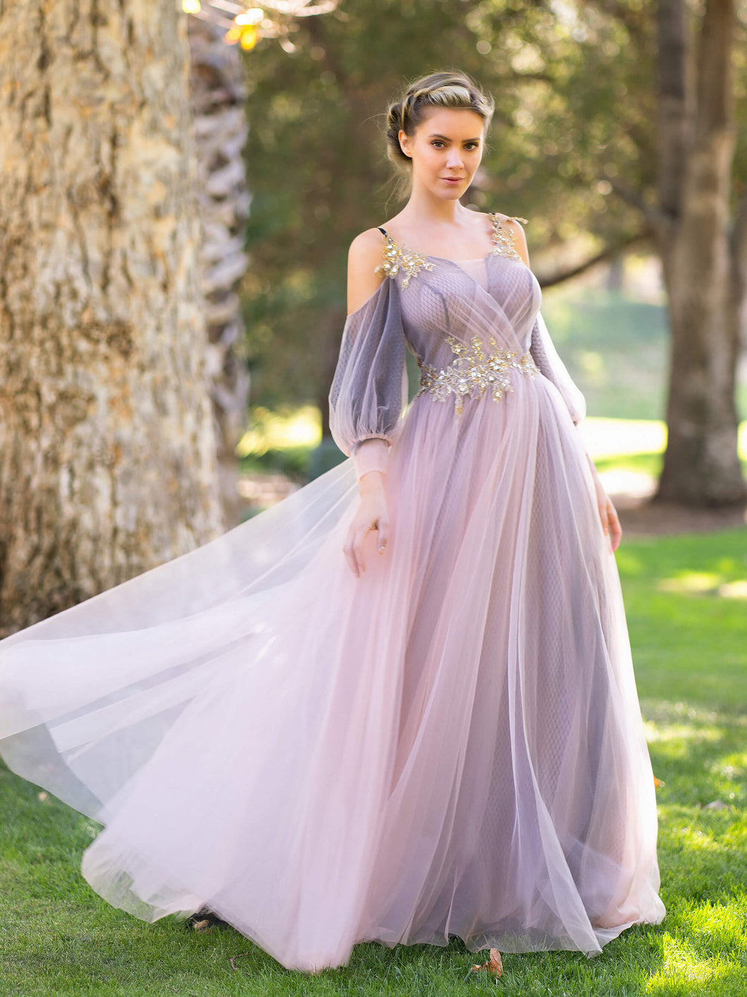 Wrap Top Tulle Half-Sleeve Appliques Prom Dresses – Anna PromDress Wrap Top Tulle Half-Sleeve Appliques Prom Dresses – Anna PromDress