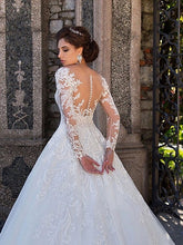 Engagement Formal Wedding Dresses Court Train Ball Gown Long Sleeve Illusion Neck Lace With Lace Appliques