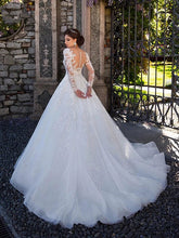 Engagement Formal Wedding Dresses Court Train Ball Gown Long Sleeve Illusion Neck Lace With Lace Appliques