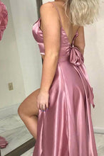 Knotting Spaghetti Straps Long Pink Prom Dress with Slit AN612
