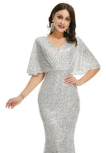 Short Sleeve V Neck Prom Dress floor Length Gowns Formal Dresses GJS715