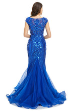 Blue Scoop Sequins Long Prom Formal Dress GJS716