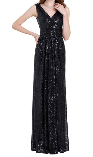 Women Sequin Sleeveless Maxi Evening Prom Dresses Bridesmaid Dress GJS1111