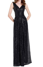 Women Sequin Sleeveless Maxi Evening Prom Dresses Bridesmaid Dress GJS1111
