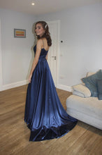 Blue V neck A line Split Front  Long Prom Evening Dress GJS336