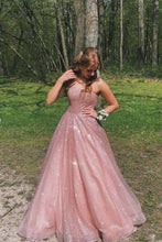 Pink Tulle Sequins Strapless Long Prom Gown Evening Dress GJS210