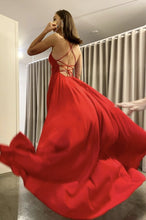 Red Chiffon A line  Spaghetti Strap Long Prom Evening Dress  GJS341