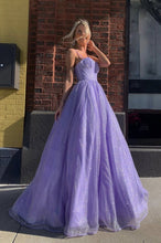 Purple Tulle A line Spaghetti Strap Long Prom Evening Dress GJS340