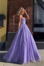 Purple Tulle A line Spaghetti Strap Long Prom Evening Dress GJS340