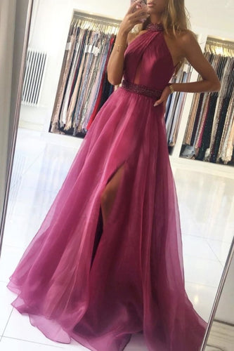 Purple Chiffon Beads Long Prom Dress A line Evening Dress GJS343