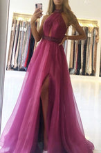 Purple Chiffon Beads Long Prom Dress A line Evening Dress GJS343