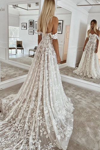 Romantic White Lace  A line Long Prom Evening Gown Dress GJS337