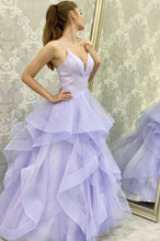 Purple Tulle A line V neck Long  Prom Evening dress with sleeveless GJS132