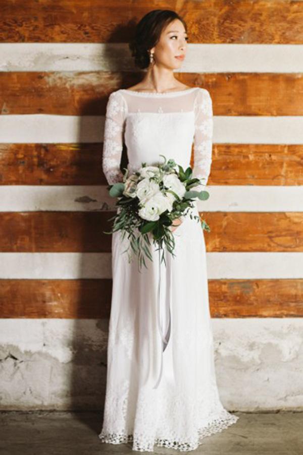 round neck long sleeve wedding dress Round Neck Long Sleeves Backless Lace Wedding Dress JKM317 – Anna PromDress