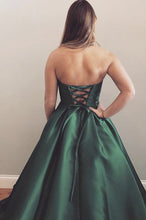 Green Satin A line Strapless Long Prom Evening Gown Dress GJS212