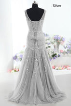 Silver Long Mermaid Lace Up Beading Modest Prom Dresses,Evening Dresses GJS142