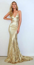 Sexy Mermaid Gold Sequence Backless Prom Formal Evening Dresses GJS148