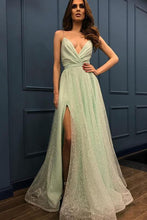 Simple V-Neck Tulle Side Slit Prom Dress Bridal Dress,Party Dresses ZXS222