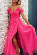 Pink A line Off the shoulder Long Prom Formal Dresses GJS243