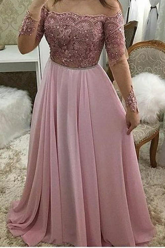 Off Shoulder Full Sleeves Long Prom Dress 2022 Custom Made Beaded Pink Burgundy Evening Party Dress JKL6666