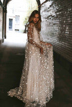 A-Line Deep V-Neck Sweep Train White Lace Prom Dress Illusion Evening Dress GJS256