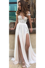 White Prom Dress Short Sleeve Sexy Slit Casual Cheap Beach Wedding Dresses OHD272