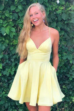 A-line Satin Fit and Flare Yellow Homecoming Dress with Pockets  AN5509