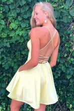 A-line Satin Fit and Flare Yellow Homecoming Dress with Pockets  AN5509