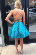 Criss Cross A-Line Short Prom Dress Blue Sequins Homecoming Dress  ANN5510