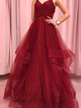 A Line Red Sweetheart Tulle Layered Long Prom Dresses GJS635