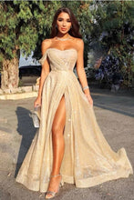 A-Line Sweetheart High Split Long Sparkle Prom Dress JKQ116|Annapromdress