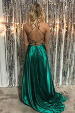 Cheap Simple Spaghetti Straps Elegant Backless Satin Prom Dresses GJS110