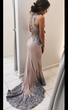 Two Piece Prom Dresses Scoop Mermaid Sweep Train Tight Long Sexy Prom Dress JKS287