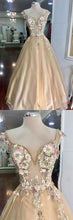 Champagne Tulle Lace Flower Long Prom Dress,Formal Evening Dress JKP506