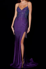 Split Front Satin V neck Mermaid Prom Dress With Sequins GJS455