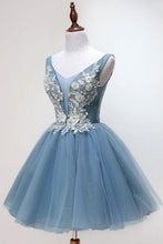 Blue tulle lace short prom dress, blue tulle lace homecoming dress JKG011|Annapromdress