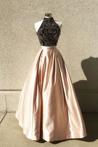 Champagne Two Piece Beads Long Prom Dress Formal Evening Gown JKP406|Annapromdress