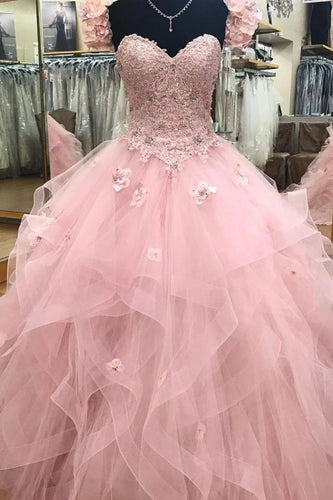Pink Sweetheart Tulle Long Prom Ball Gown  GJS395