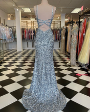 V-Neck Silver Sequin Mermaid Prom Dress With Side Slit GJS627