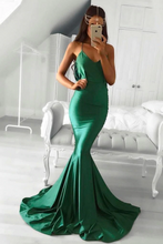Mermaid Hunter Elastic Satin Sweetheart Backless Long Prom Dresses GJS633